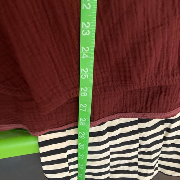 Lixhigi Shirt Womens Sz S M Maroon Brown Cotton Long Sleeve Collared Top - Picture 8 of 9